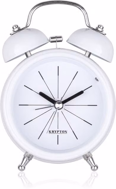 Krypton Retro Analog Twin Bell Tabletop Alarm Clock in White