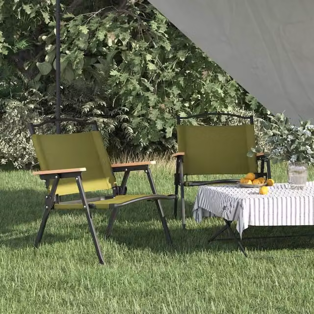 Berkfield Home Set of 2 Green Oxford Fabric Camping Chairs with Armrests, W/D/H: 54 x 43 x 59 cm