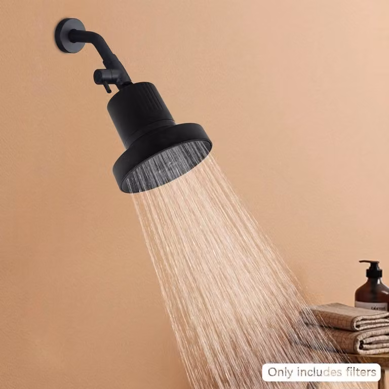 VOGREX 5 Inch Round Filtered Shower Head with Built-In Water Filter in Matt Black