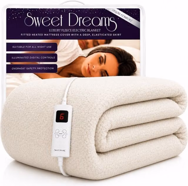 Sweet Dreams Single Fleece Heated Fitted Mattress Cover, White, W/D/H: 90 x 200 cm