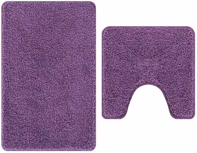 Berkfield Home 2 Piece Purple Microfibre Non-Slip Bath Mat Set, W/D/H: 50 x 50 x 0.5 cm