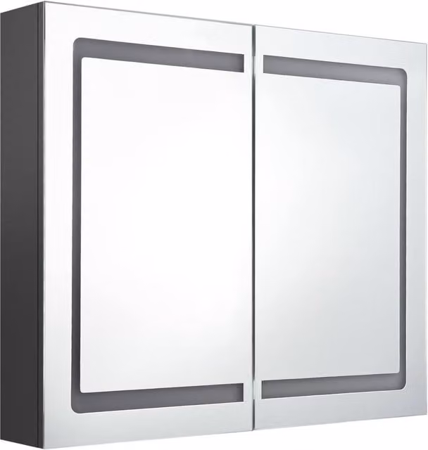 Berkfield Home LED Bathroom Mirror Cabinet in Grey, W/D/H: 80 x 12 x 68 cm