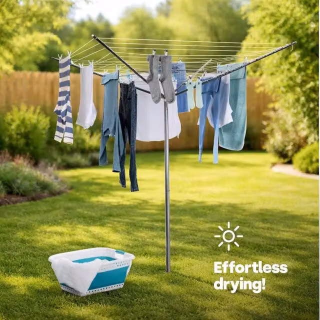 EONLION 4 Arm Rotary Washing Line, 45m, Grey, Diameter: 100 cm