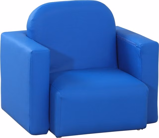 HOMCOM 2-in-1 Toddler Sofa Chair in Blue with Synthetic Leather and Foam Padding