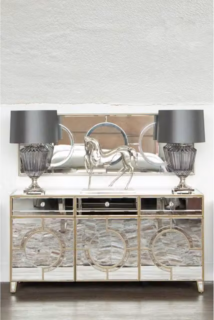 Fifty Five South Orsina Modern Glass Table Lamp with Grey Fabric Shade