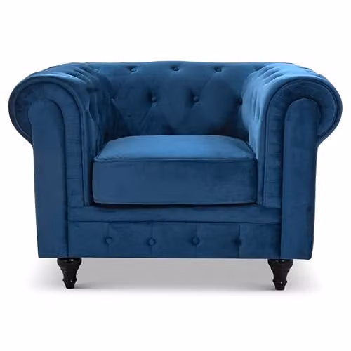 Bravich Velvet Chesterfield Armchair in Blue, W/D/H: 110 x 90 x 78 cm
