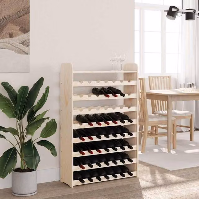 Berkfield Home Beautiful Wine Rack with Top Board in Light Tan Solid Pine Wood, W/D/H: 72.5 x 25 x 111.5 cm