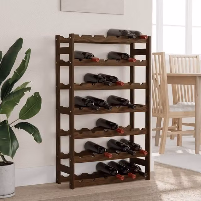 Berkfield Home Rustic Brown Solid Pine Wall Mounted Wine Rack for 42 Bottles