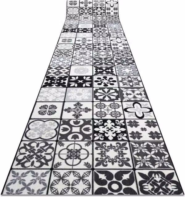 RugsX Anti-Slip Azulejo Mosaic Runner in Grey, W/D/H: 100 x 100 x 100 cm