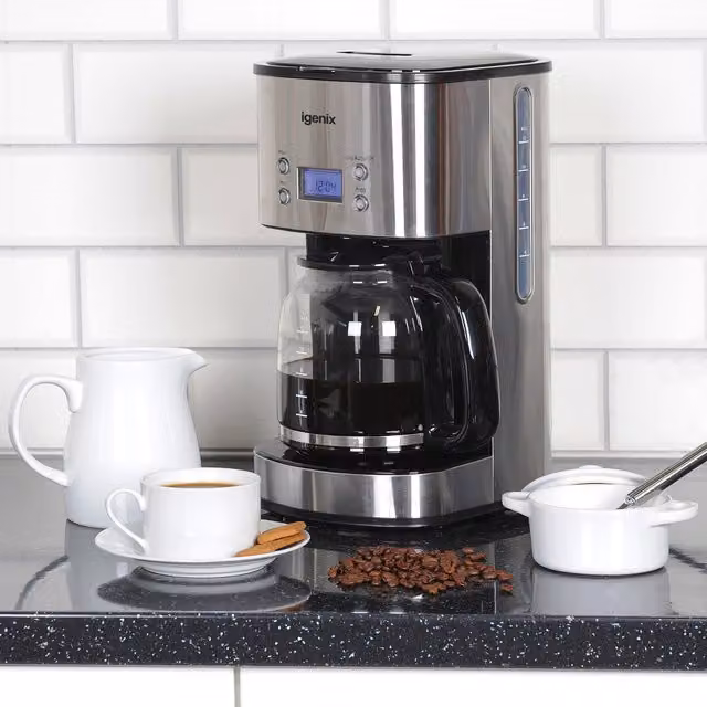 Igenix Digital Filter Coffee Maker with 12 Cup Glass Carafe in Silver