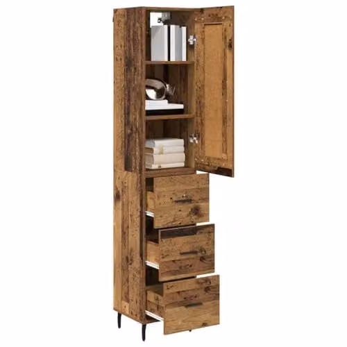 vidaXL Modern Highboard in Old Wood Brown, W/D/H: 34.5 x 34 x 180 cm