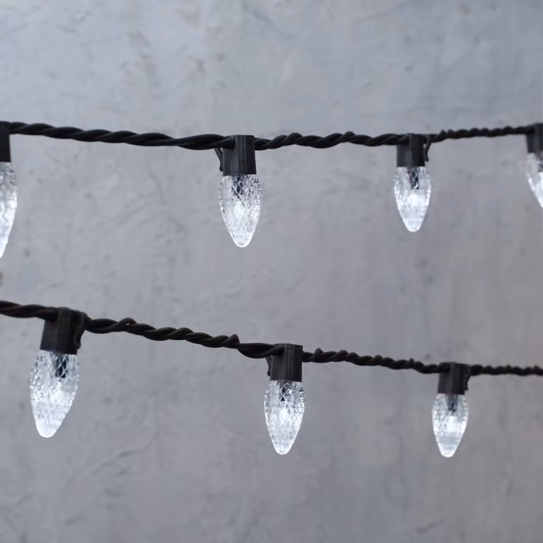 Plus Connect Warm White LED C9 Icicle Fairy Lights with Black Cable, 125m, 625 Lights
