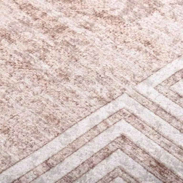 Berkfield Home Washable Geometric Beige Anti Slip Rug W/D: 80 x 300 cm