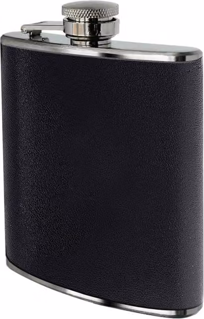 Orsina Black Leather Effect Stainless Steel Hip Flask Set with Shot Glasses and Funnel
