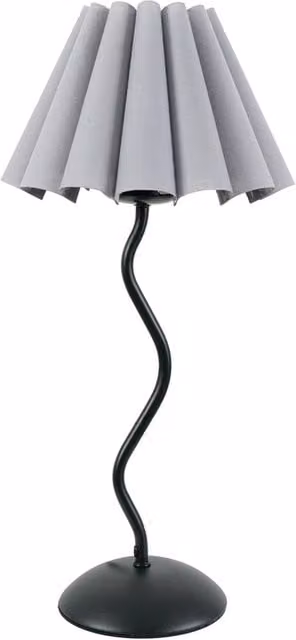 Wiggle Black Metal Single Stem Table Lamp with Grey Scallop Tapered Fabric Shade