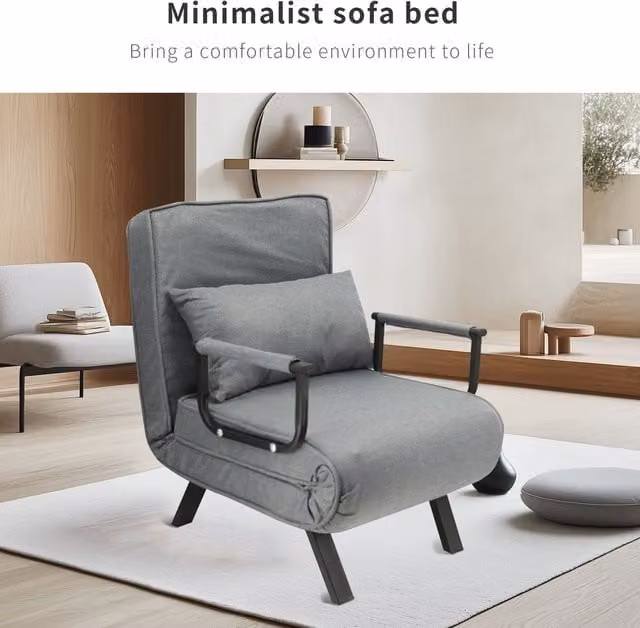 Hygrad Built to Survive 4 in 1 Foldable Single Sofa Bed Recliner with Pillow, Grey
