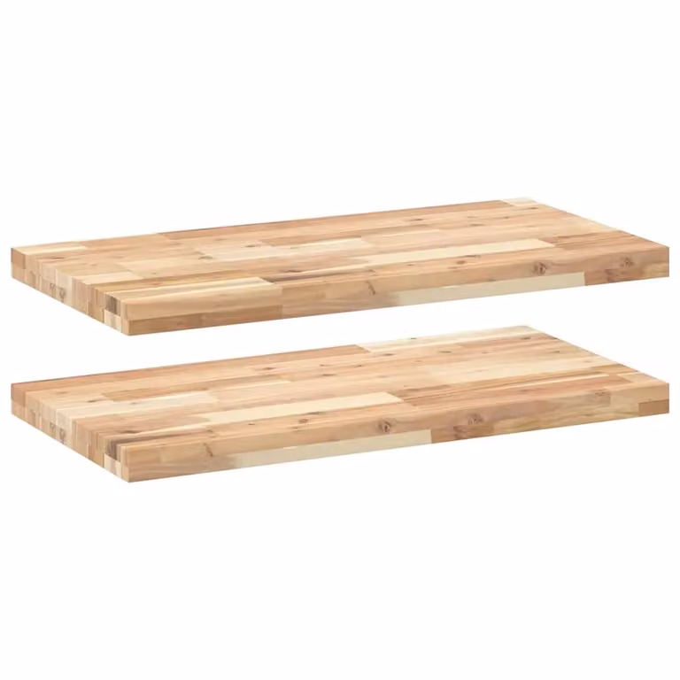 Berkfield Home Set of 2 Floating Shelves in Brown Untreated Solid Acacia Wood, W: 80 cm, D: 40 cm, H: 4 cm