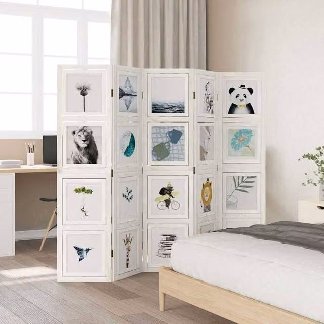 Berkfield Home 5-Panel Room Divider in White Solid Paulownia Wood, H 180 cm x W 160 cm x D 5 cm