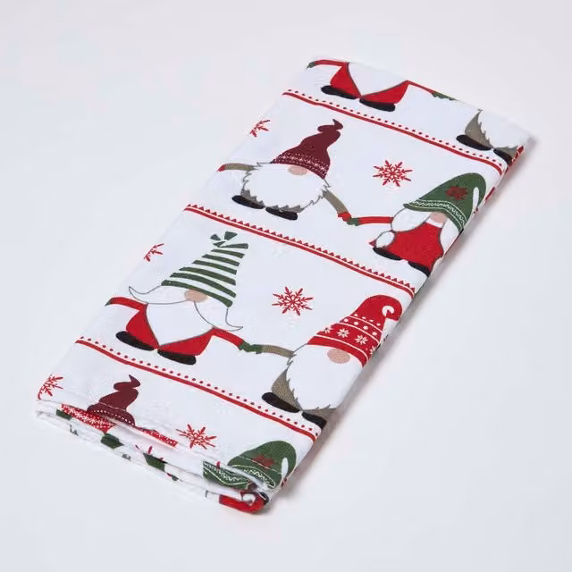 Homescapes Graphic Cotton Tea Towel in Green, Red and Multicolour