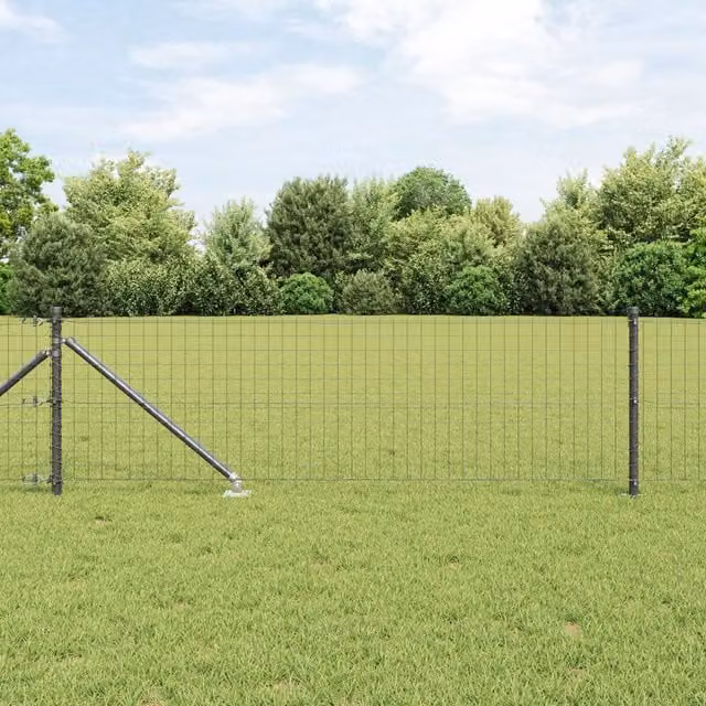 Berkfield Home Set of 13 Round Grey Galvanised Steel In-Ground Fence Posts