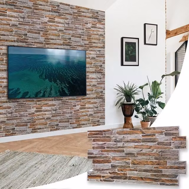 NOVECRAFTO 3D PVC Wall Panels in Sandstone Effect, Multicolour Sand and Yellow, W: 96 cm, H: 48 cm
