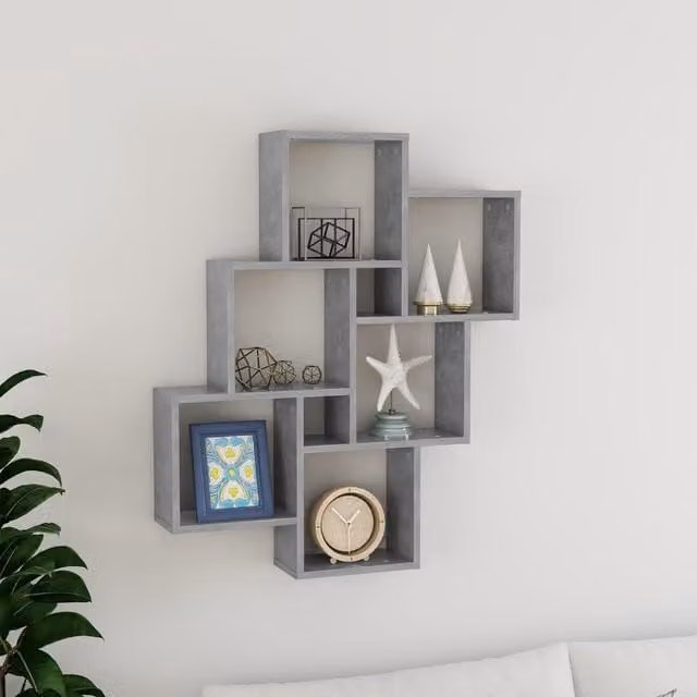 Berkfield Home Wall Mounted Cube Shelf in Concrete Grey, W: 78 cm, D: 15 cm, H: 93 cm