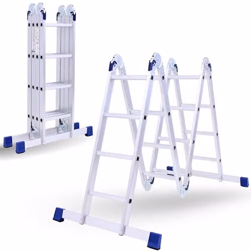 NOVECRAFTO 6 in 1 Multi-Purpose Aluminium Combination Ladder, Silver and White, Max Load 150 kg, 4.7 m Height