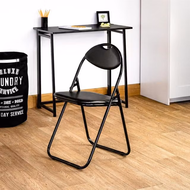 Harbour Housewares Pack of 6 Black Padded Folding Metal Chairs with Synthetic Leather Seating