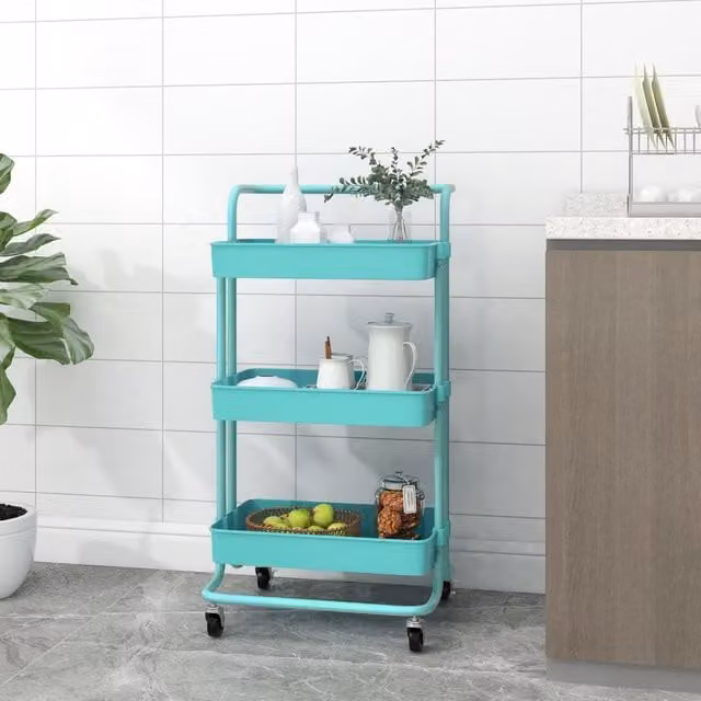 Berkfield Home 3-Tier Kitchen Trolley in Turquoise and Black, W/D/H: 42 x 35 x 85 cm