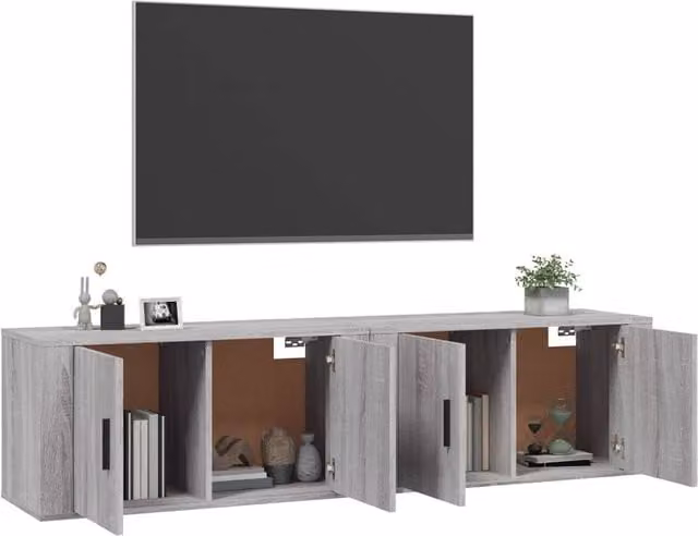 Berkfield Home Classic Wall-mounted TV Cabinets, 2 Piece Set in Grey, W: 80 cm, D: 34.5 cm, H: 40 cm