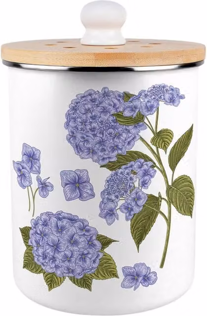 Purely Home Purple Hydrangea Metal Food Waste Caddy with Flip Lid, 2L