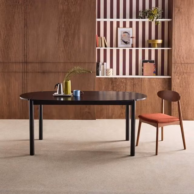 sweeek Modern Oval Rubberwood Dining Table in Black, W: 180 cm, H: 75 cm, D: 90 cm