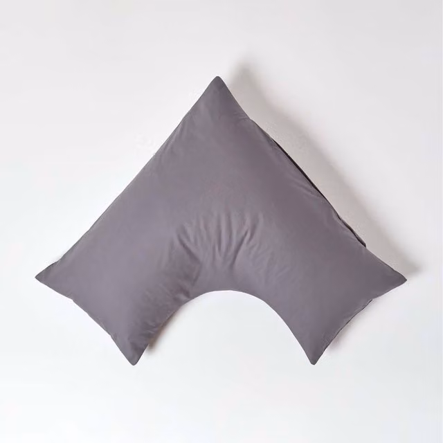 Homescapes Dark Grey Egyptian Cotton V-Shape Pillowcase, 200 Thread Count Percale