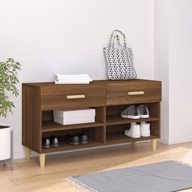 Berkfield Home Brown Oak Shoe Cabinet W/D/H: 102 x 35 x 55 cm