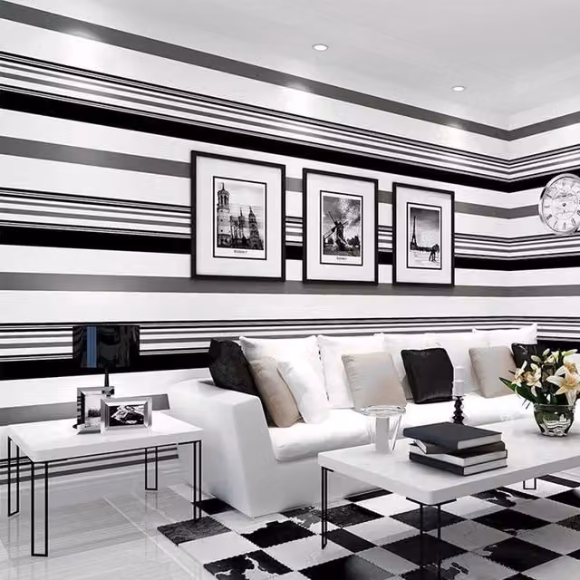 KORVIXA Black Striped Abstract Non-Woven Wallpaper Roll, Width: 100 cm, Length: 10 m