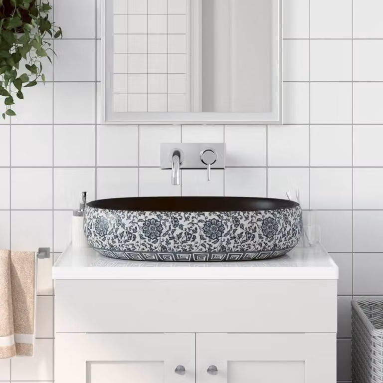 Berkfield Home Oval Ceramic Countertop Basin in Black and Blue, W: 59 cm, D: 40 cm, H: 14 cm