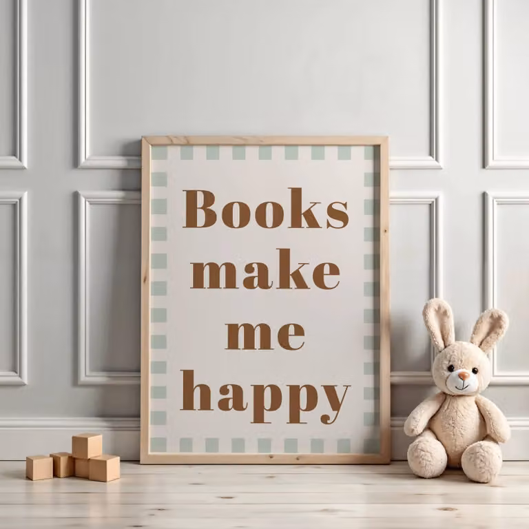 Autumns Corner Make Me Happy Checkerboard Typography Paper Poster, Olive Green