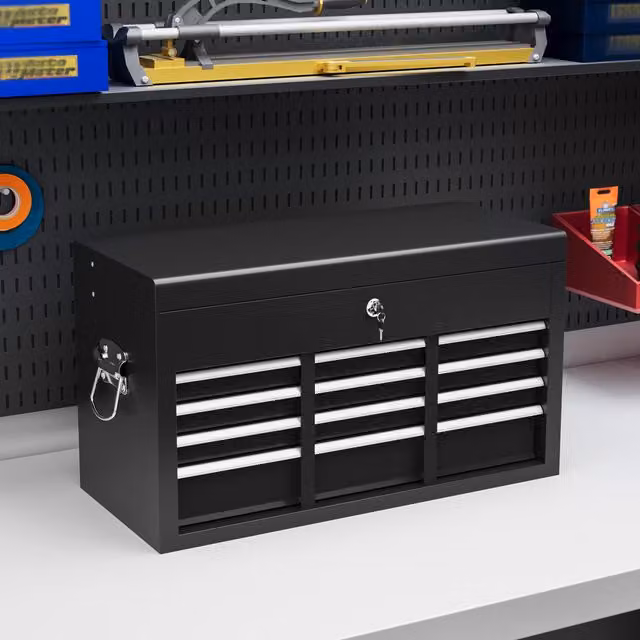 HOMCOM Lockable Metal Tool Chest in Black Steel