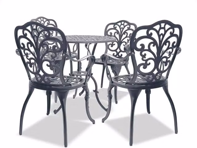 BANGUI 4 Chairs Bistro Set in Grey and Black with Powder Coated Aluminium and Metal Construction
