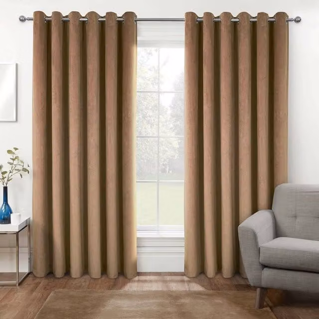 Homescapes Beige Velvet Thermal Blackout Eyelet Curtains