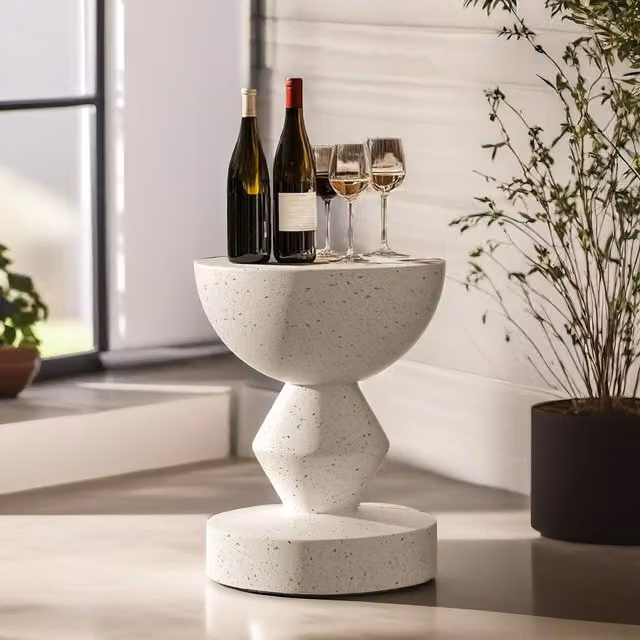 Pirlo Plush White Round Concrete Industrial Side Table for Indoor and Outdoor Use