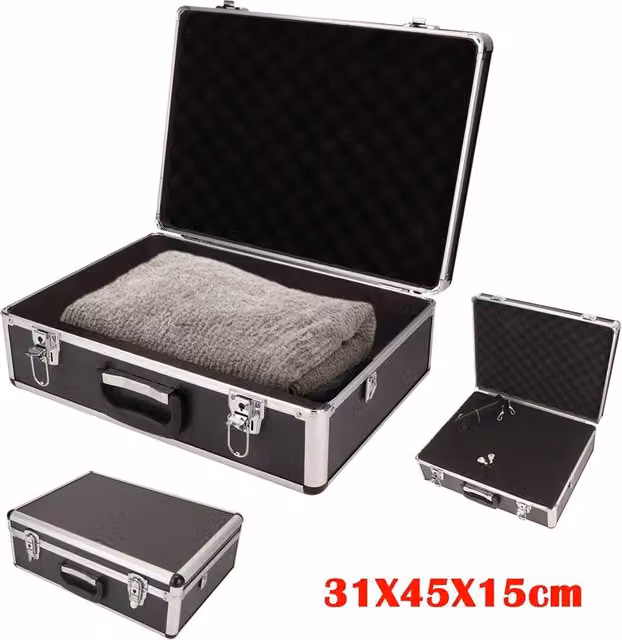 EONLION Large Flight Hard Case Tool Box with Inserts in Black Aluminium