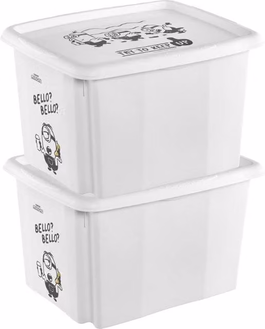 Keeeper Set of 2 Minions Stackable Turning Storage Boxes, 30L, Grey and White