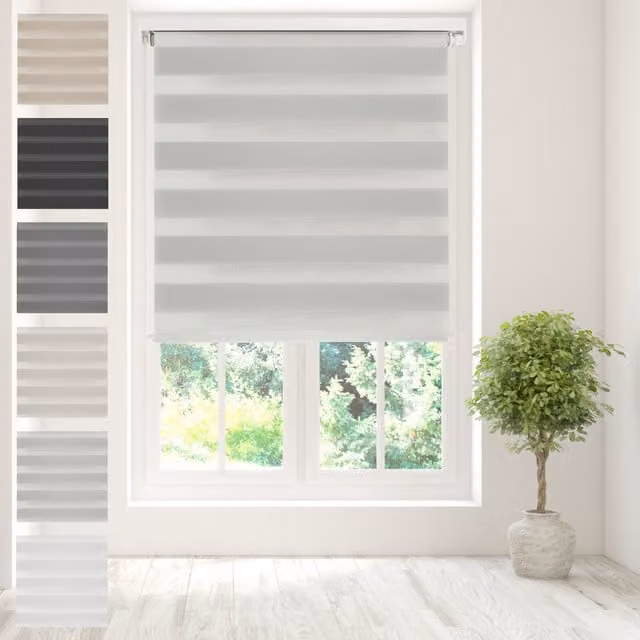 Caecus Day Night Zebra Duo Roller Blind with Striped Animal Pattern in Grey, W: 180 cm, H: 210 cm
