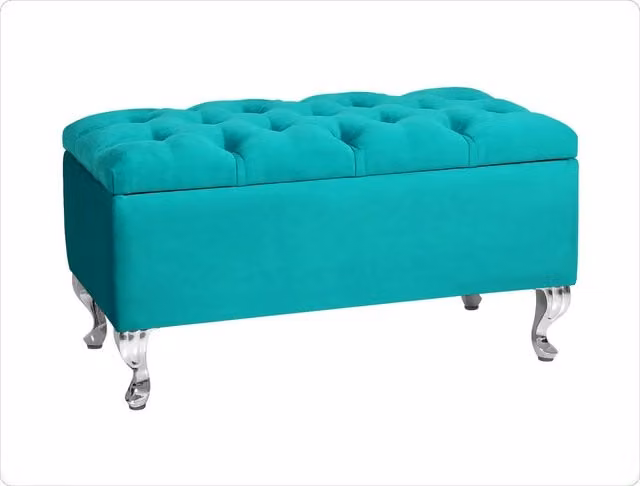 R&M Furnishers Chesterfield Ottoman Storage Bench, 150 cm Tufted Upholstered Velvet Footstool in Petrol Turquoise