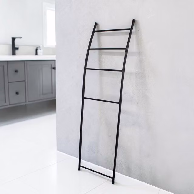 Showerdrape Matt Black Metal Freestanding Bathroom Towel Ladder, W44 x H155 cm
