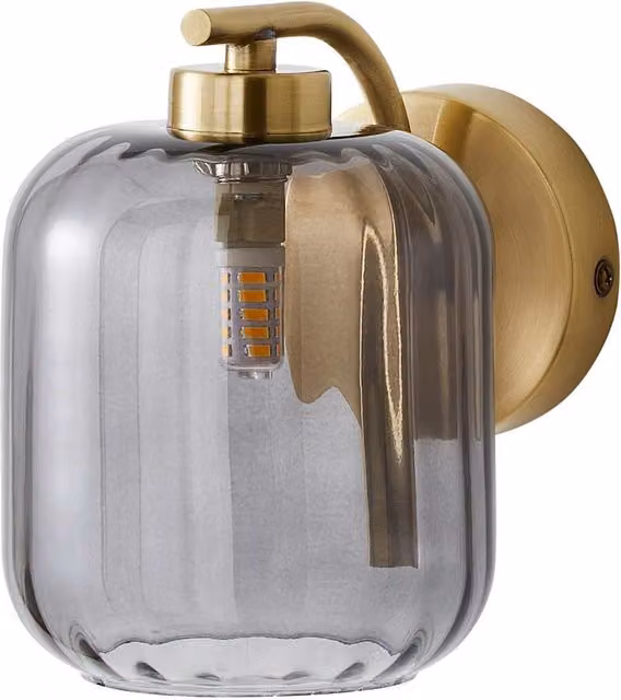 ValueLights Amelie Gold Stem Single Ribbed Glass Wall Light with LED Bulbs