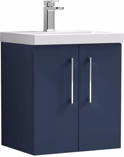 Balterley Wall Mounted Bathroom Vanity Unit with Basin and 2 Soft Close Doors, Blue