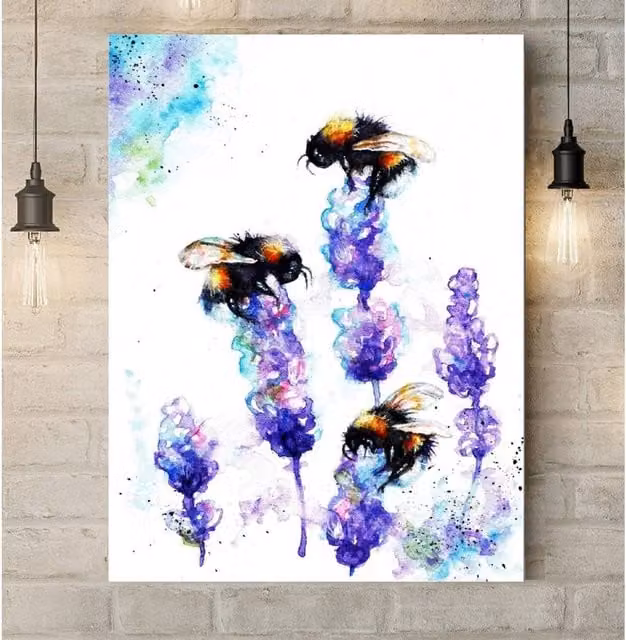 BebesArts Bees and Lavender Canvas Wall Art, Purple, W: 81.28 cm, H: 60.96 cm, D: 60.96 cm
