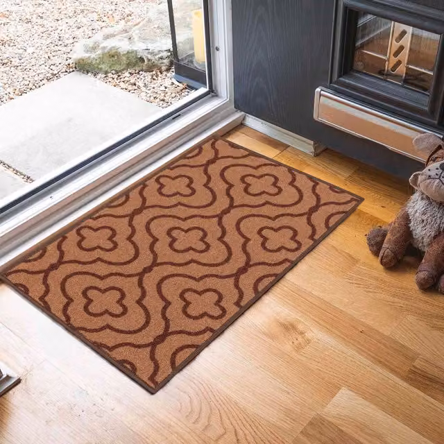 Desire Rugs Machine Washable Anti Slip Quatrefoil Design Runner Doormat in Beige, Bronze and Brown, W/D/H: 220 x 160 cm